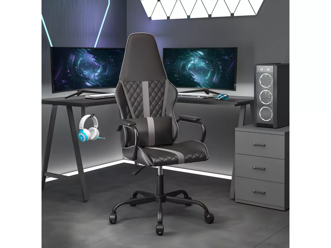 Chaise de jeu Noir et gris Similicuir