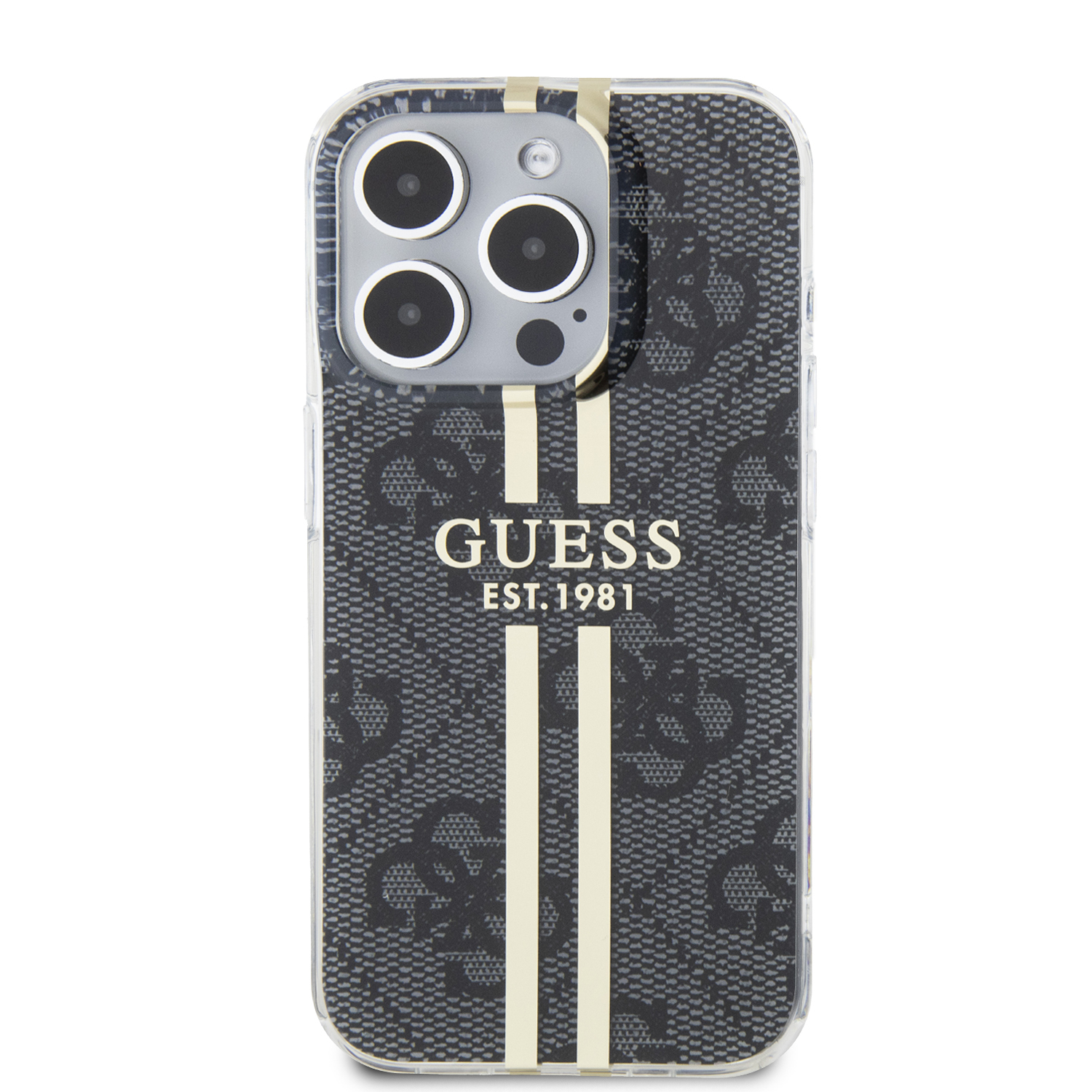 iPhone 15 Pro Hybrid Hardcase Hülle IML 4G Gold Stripe (GUHCP15LH4PSEGK) - Schwarz