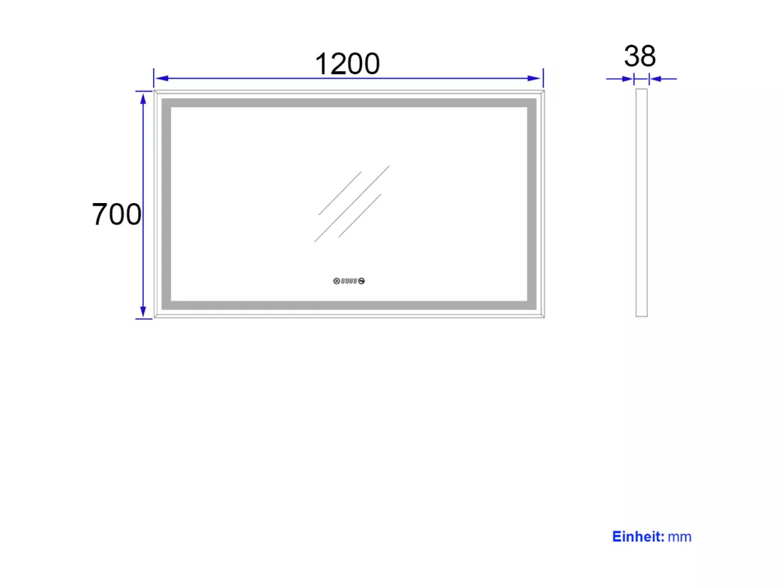 EMKE Miroir lumineux salle de bain 120x70cm, Cadre noir, Miroir LED avec Interrupteur Tactile, Anti-buée, Horloge et Température, Lumière Neutre