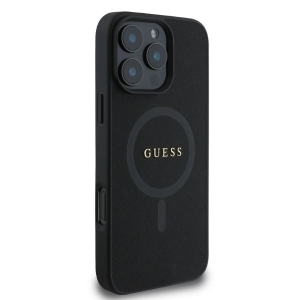 iPhone 16 Pro Max MagSafe Leder Saffiano Hardcase Hülle Classic Logo (GUHMP16XPSAHMCK) - Schwarz