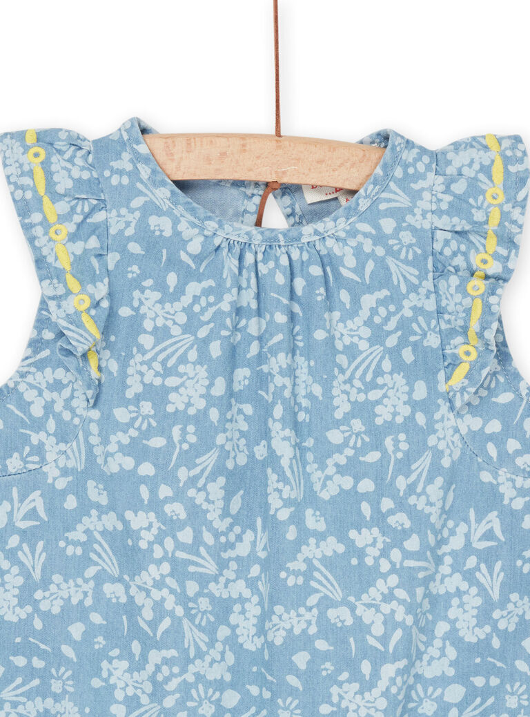 Barboteuse chambray clair à imprimé fleuri