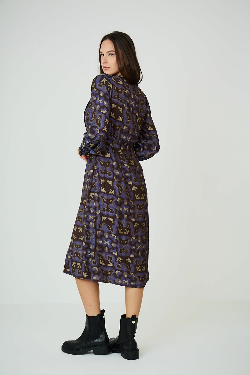 ATÉ BREVE<br>Vestido midi, mangas compridas, decote em V