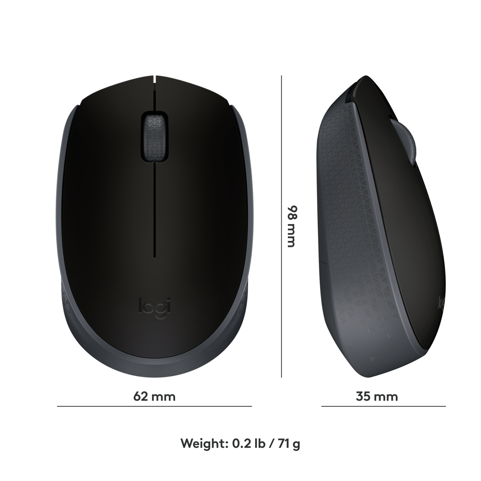 Logitech - M171 RF Wireless Optical 1000DPI Ambidextrous Black