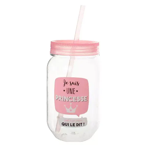 Pote de vidro rosa infantil com canudo, 45cl