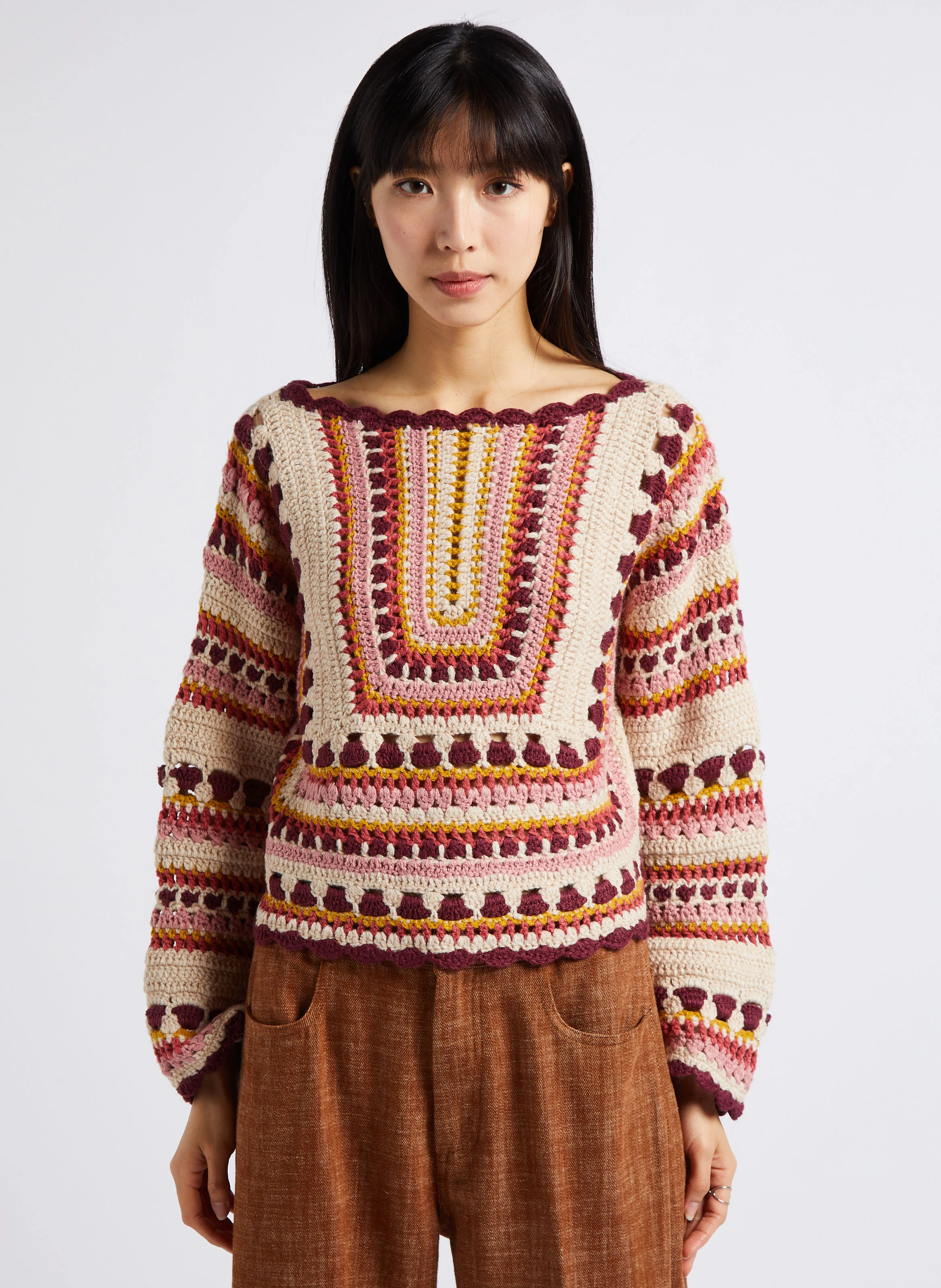 LORETTE - Pull crochet col rond | Multicolore