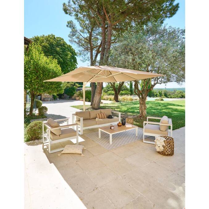 Parasol déporté rectangulaire inclinable MELHIA Lin / Argile