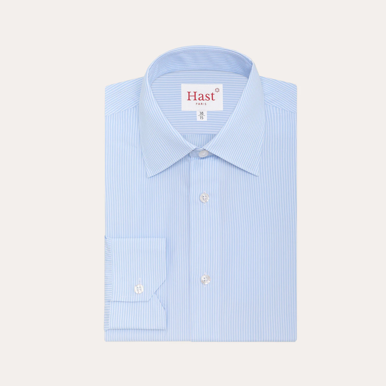 Double-twisted poplin shirt with blue and white stripes