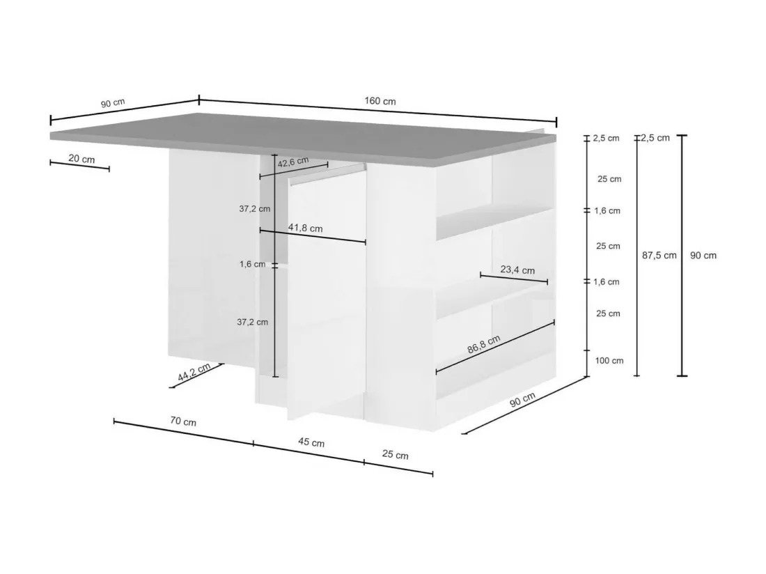 Îlot de cuisine Dcannaval, Armoire polyvalente, Meuble de kitchenette, Table auxiliaire, 100% Made in Italy, 160x90h90 cm, Anthracite et Ardoise