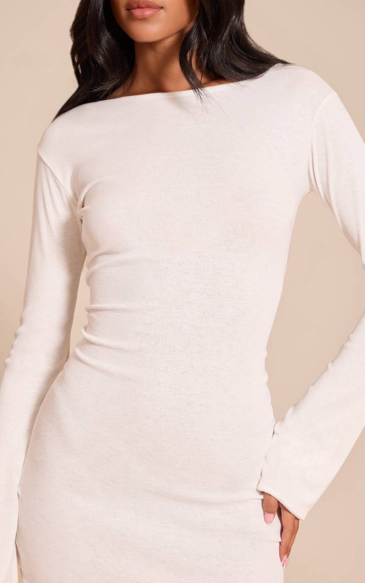 Crème Robe Mini Tall Col Bateau Manches Évasées En Crêpe Texturé