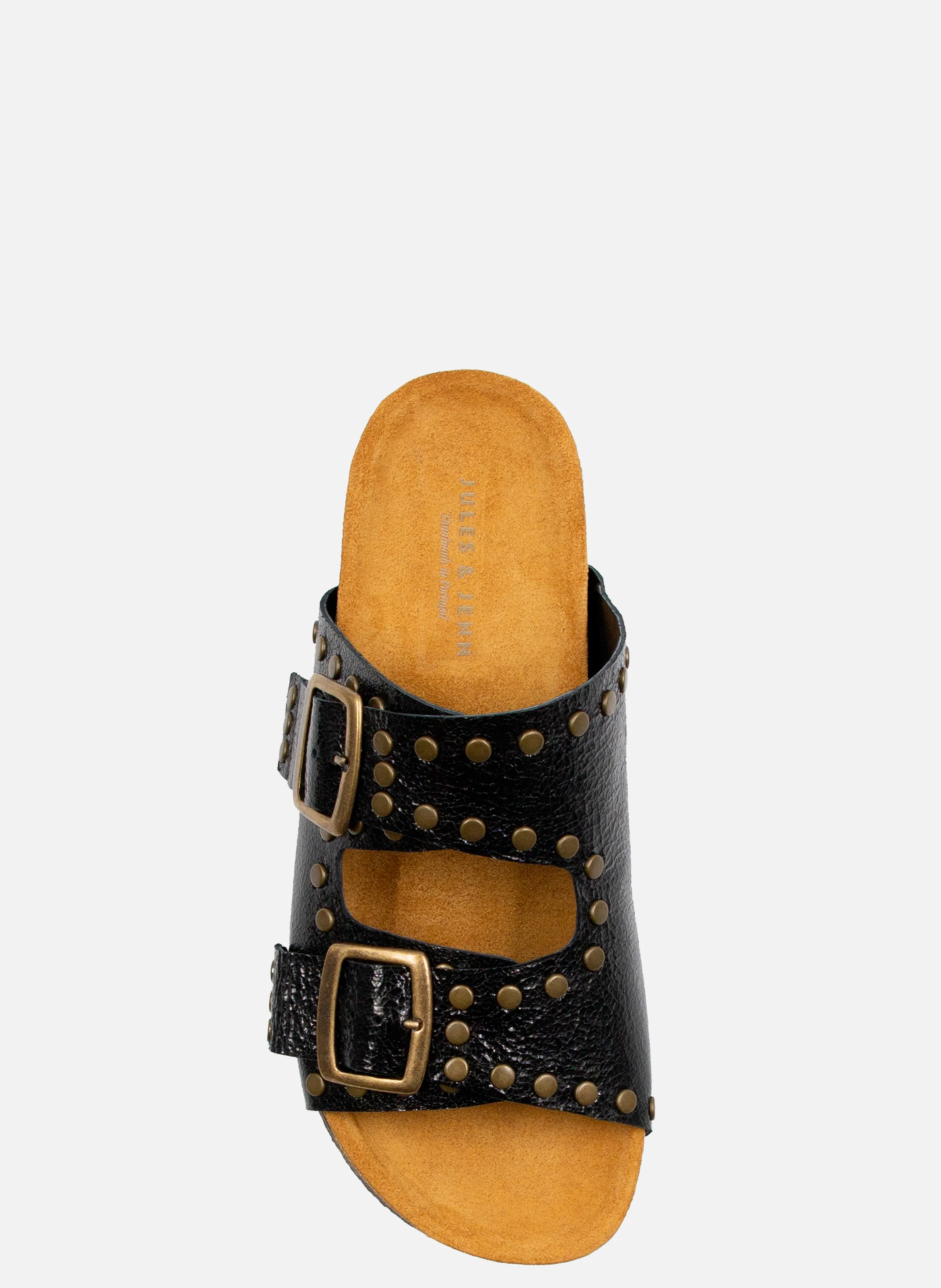 Mules liège clous cuir métallisé | Noir