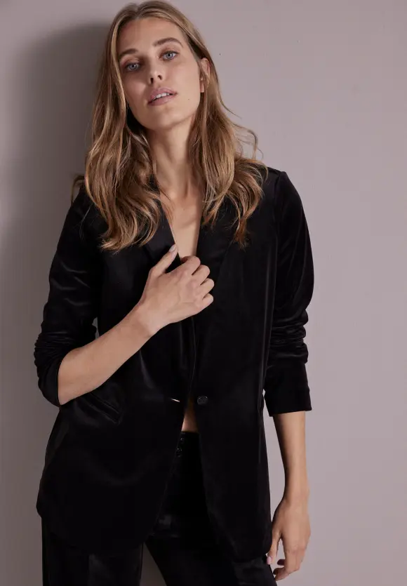Longblazer in Samt Optik - Black