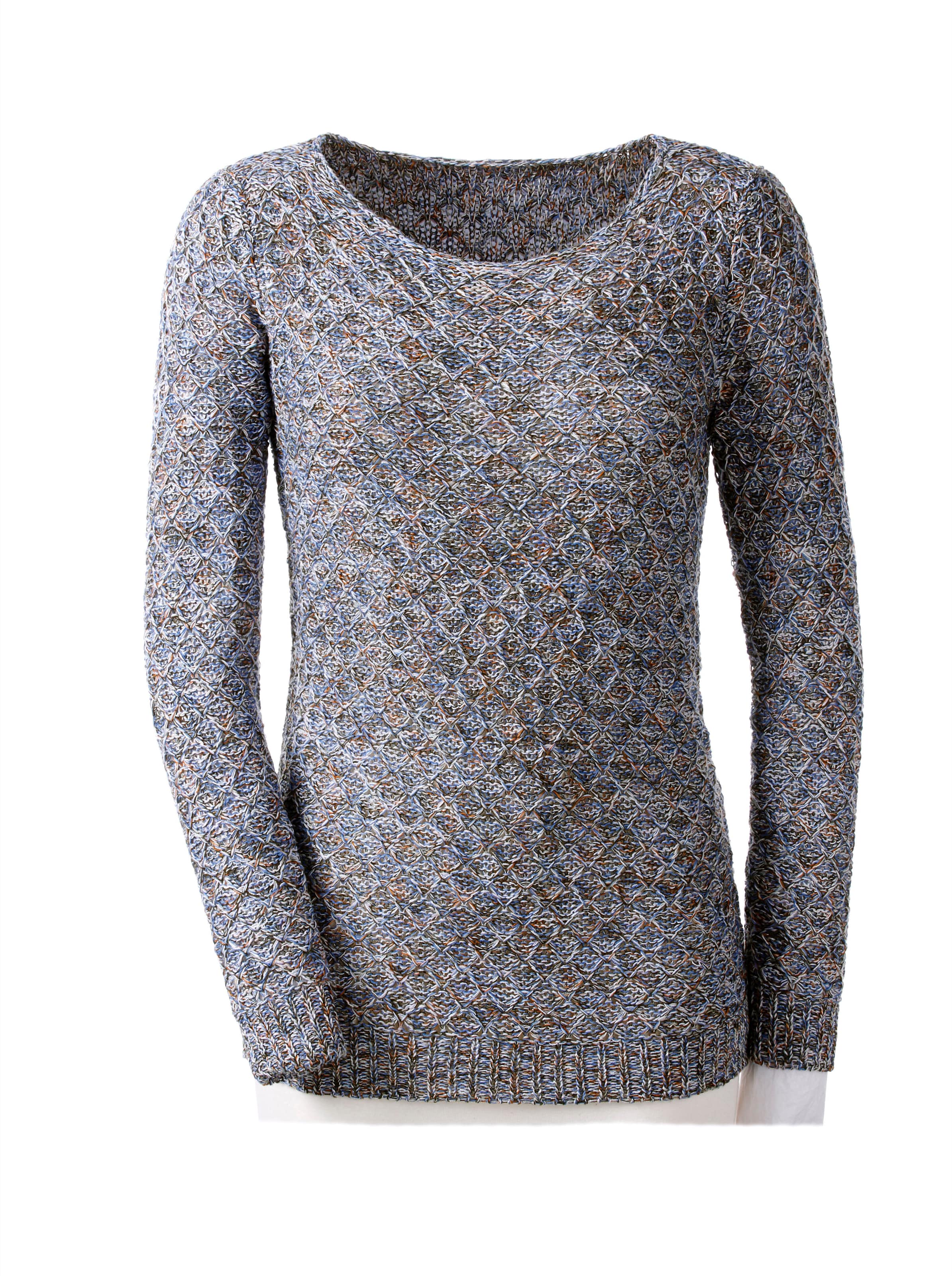 Rundhalspullover in jeansblau-gemustert