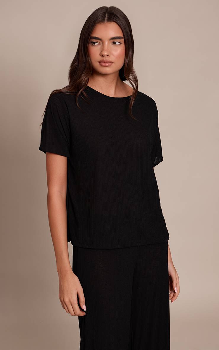 Noir Ensemble Coordonné T-shirt Fluide Texturé Transparent