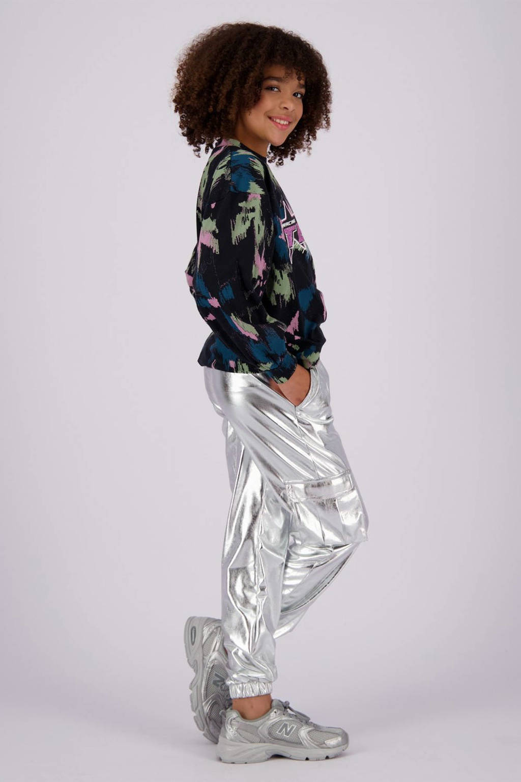 Vingino metallic imitatieleren tapered fit broek Shyla zilver metallic
