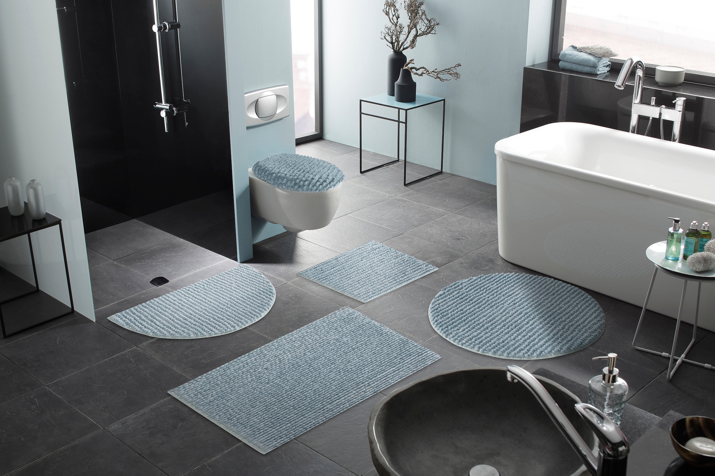 my home Badematte »Renat, Badvorleger, Badezimmer Teppich, Scandi« Höhe 15 mm fussbodenheizungsgeeignet | schnell trocknend | strapazierfähig Badteppich, Badgarnitur, Chenille-Optik, auch als 3 tlg. Set