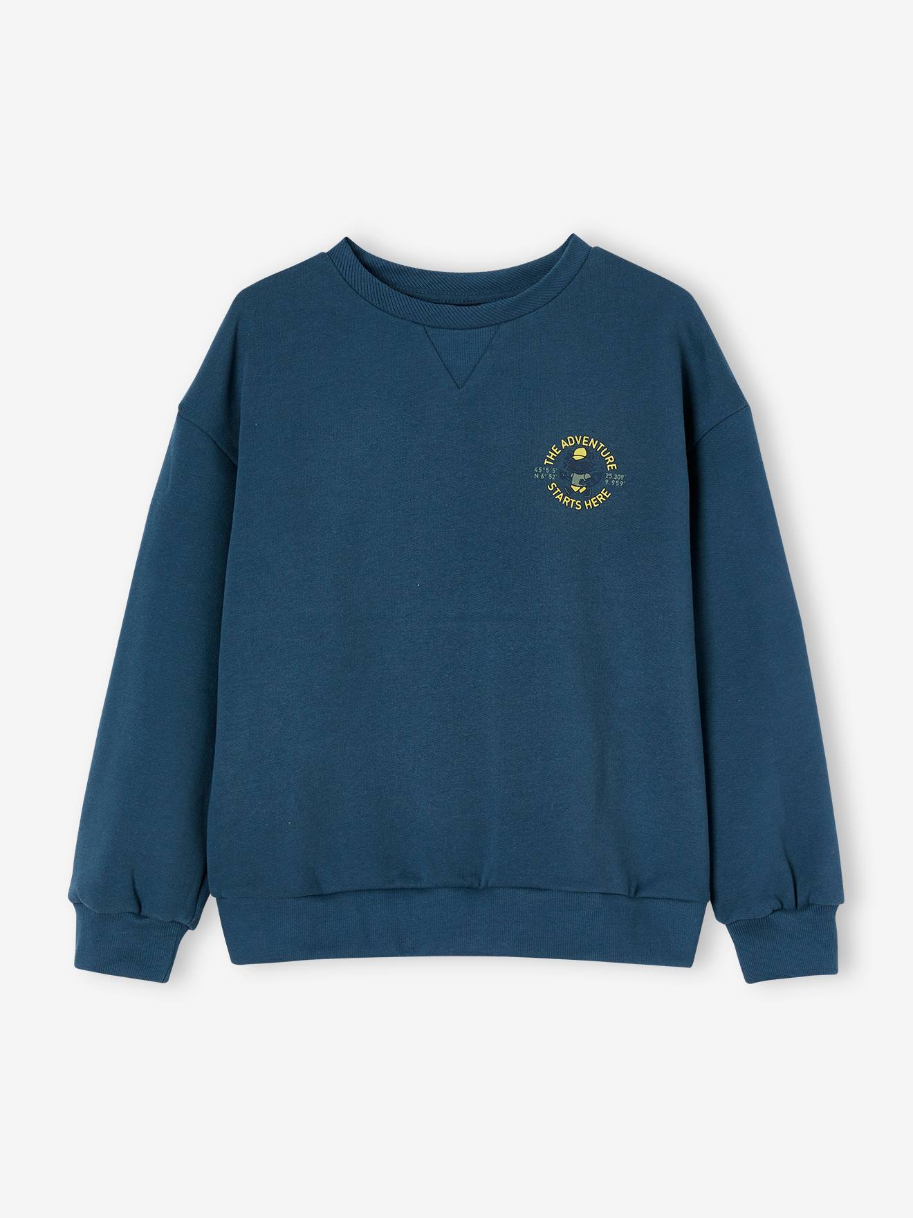 Moletom infantil masculino azul petróleo com estampa grande de 