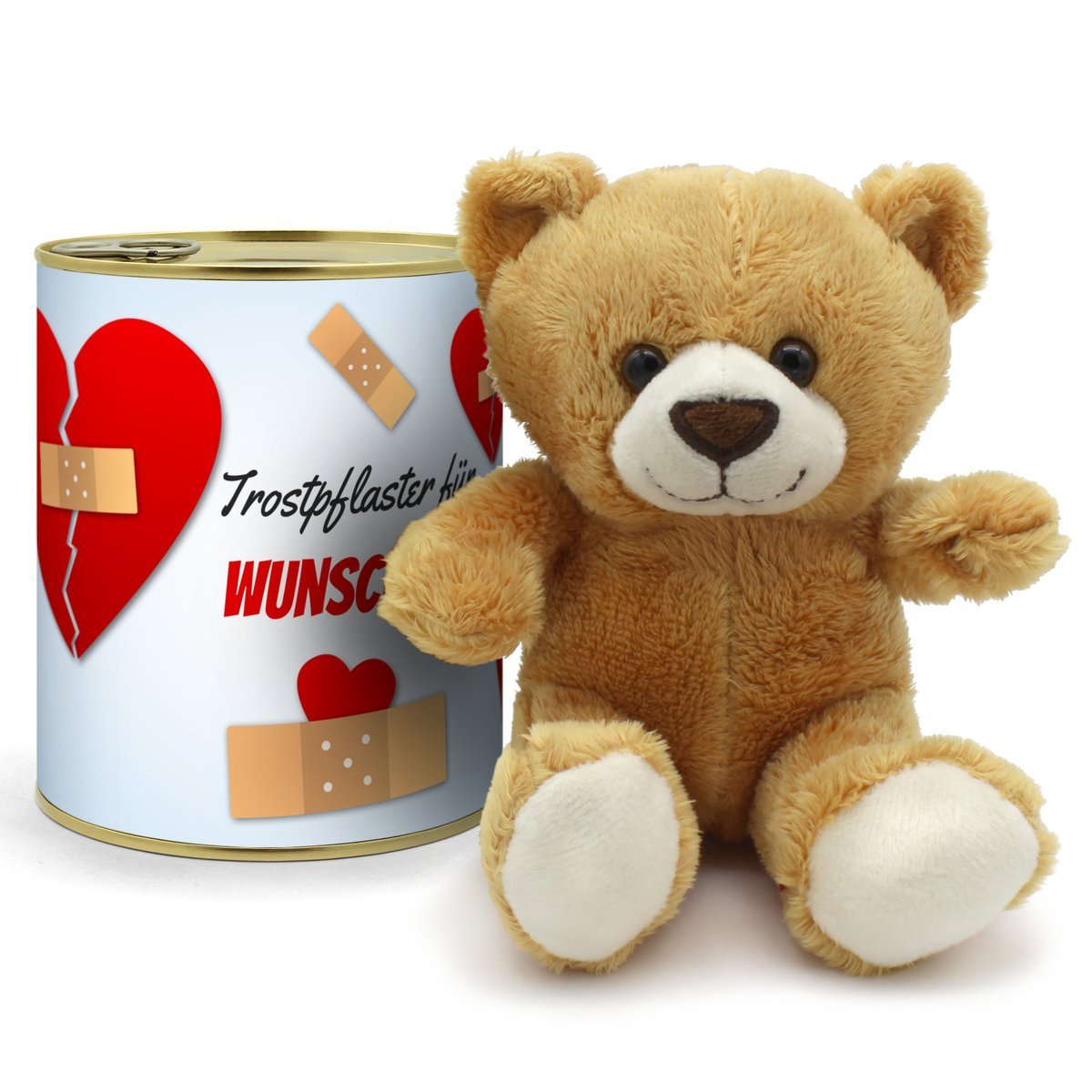 Personalisierte Geschenkdose - Teddybär (Motiv: Trostpflaster)