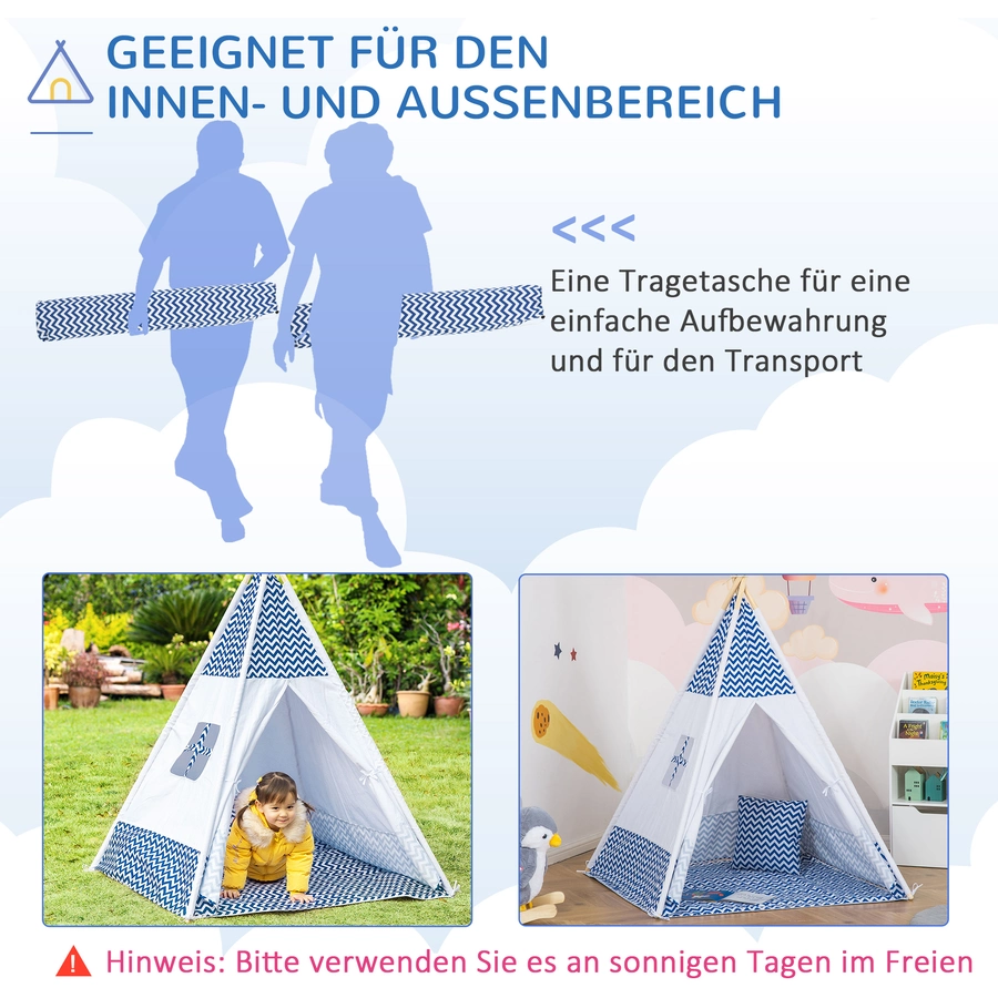 HOMCOM Spielzelt mit einer Bodenmatte und einem Kissen weiß