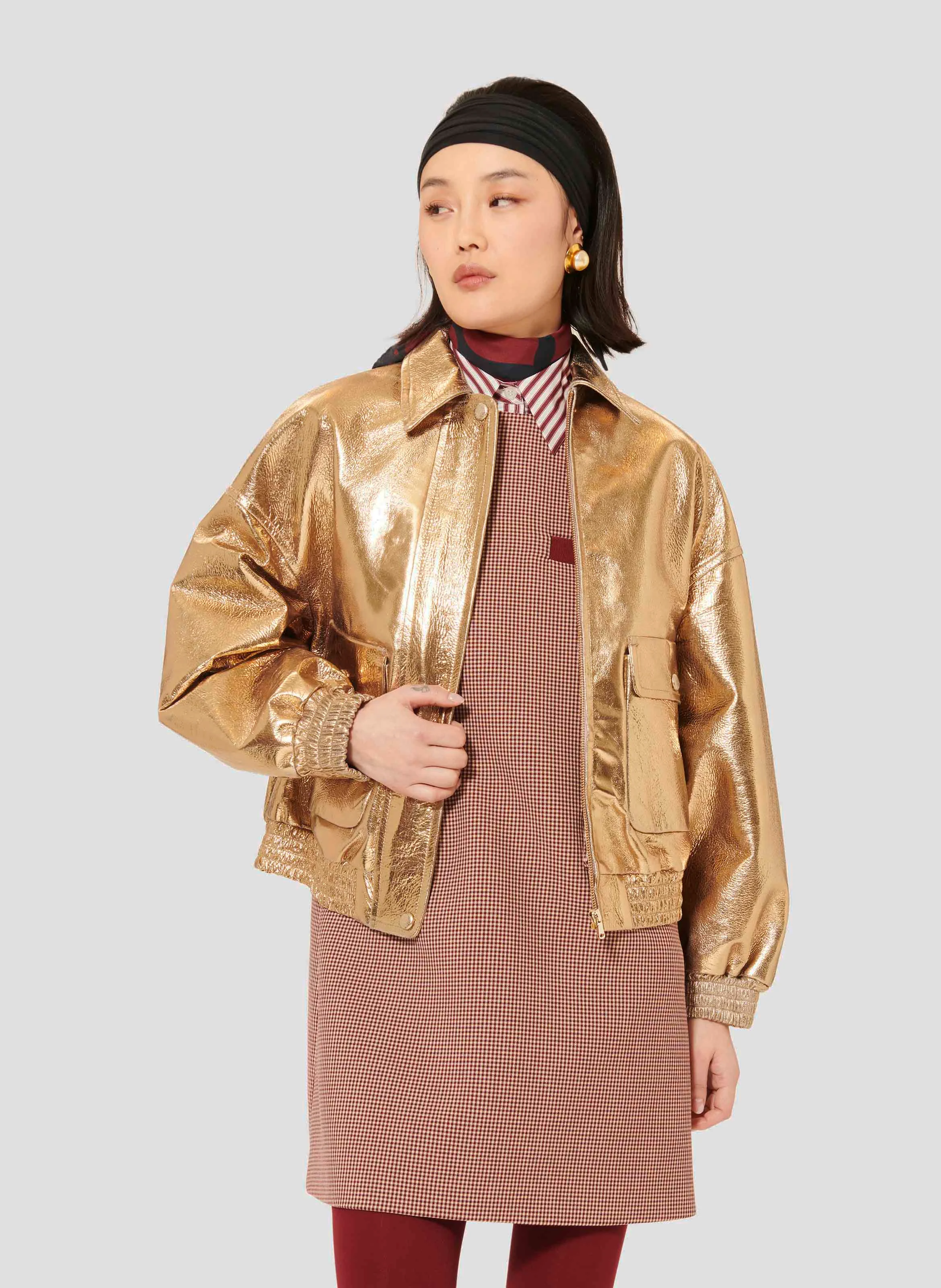 BIBBA - Blouson oversize en cuir métallisé | Jaune