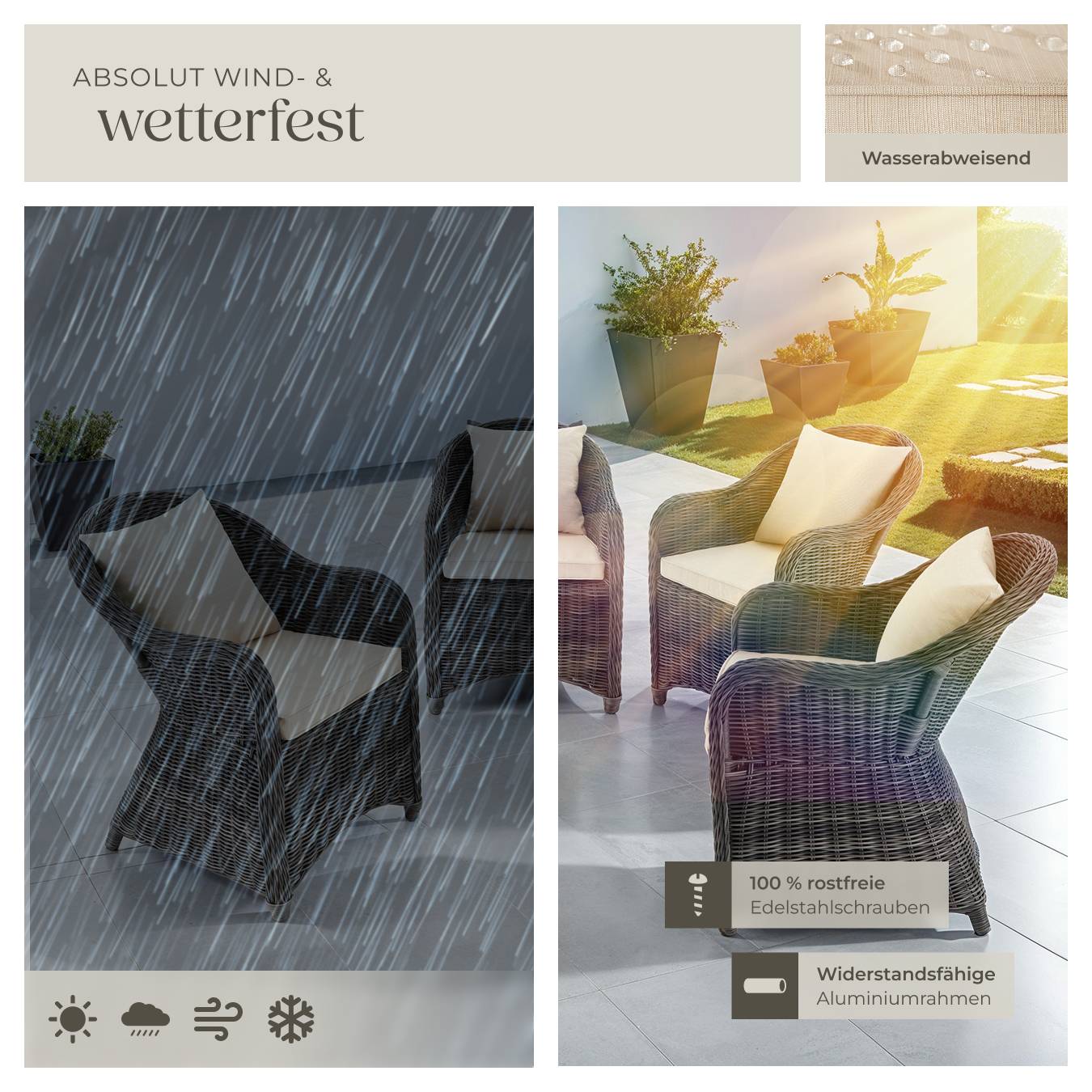 4er Set Rattansessel