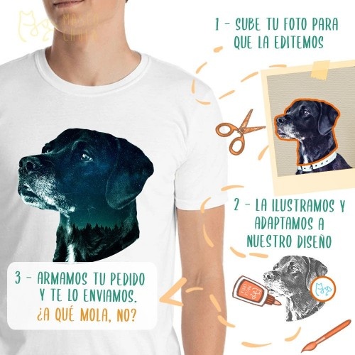 Camiseta Mascochula Masculina Noite Estrelada Personalizada com Seu Animal de Estimação Branca