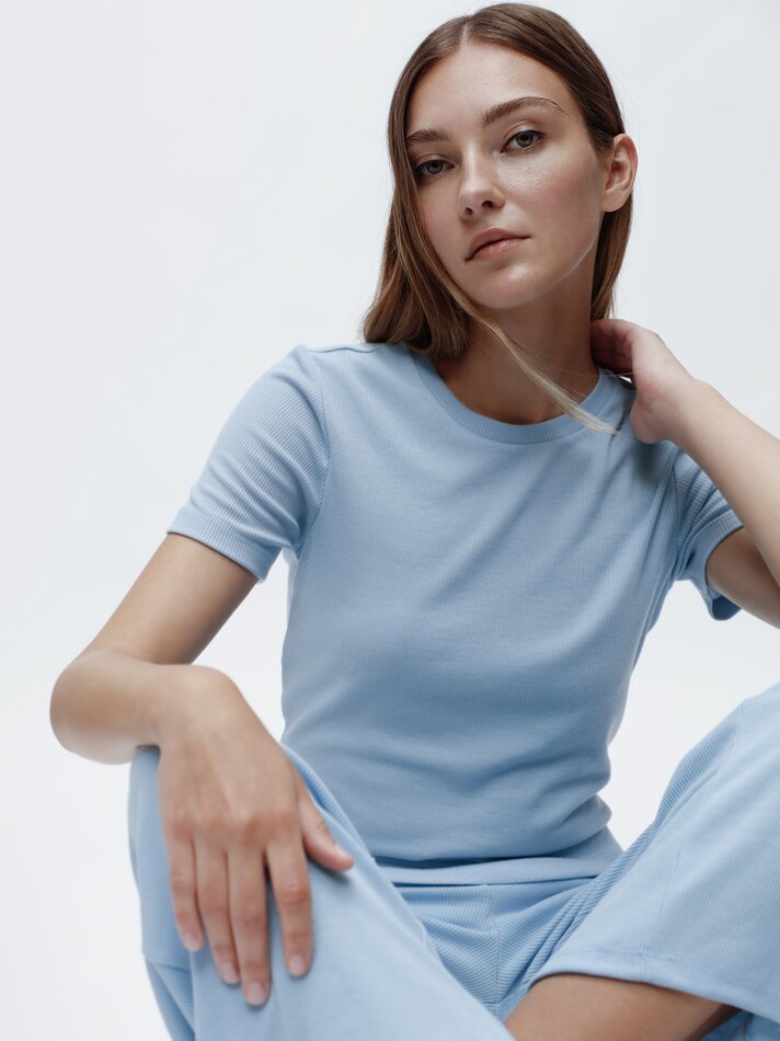 Calça de pijama canelada - Azul