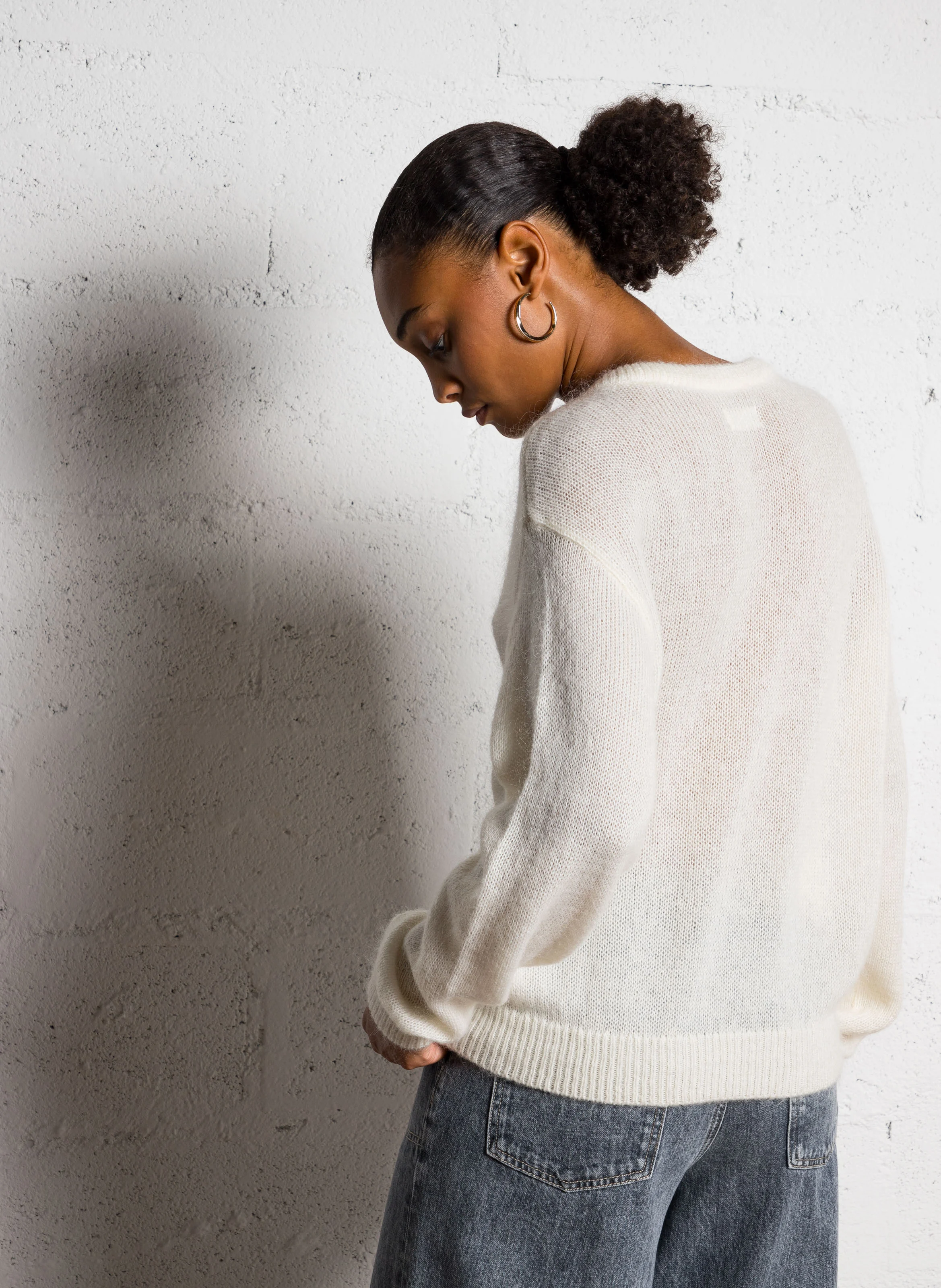 BUCHETTE - Pull ample à lacets en laine mélangée| Blanc