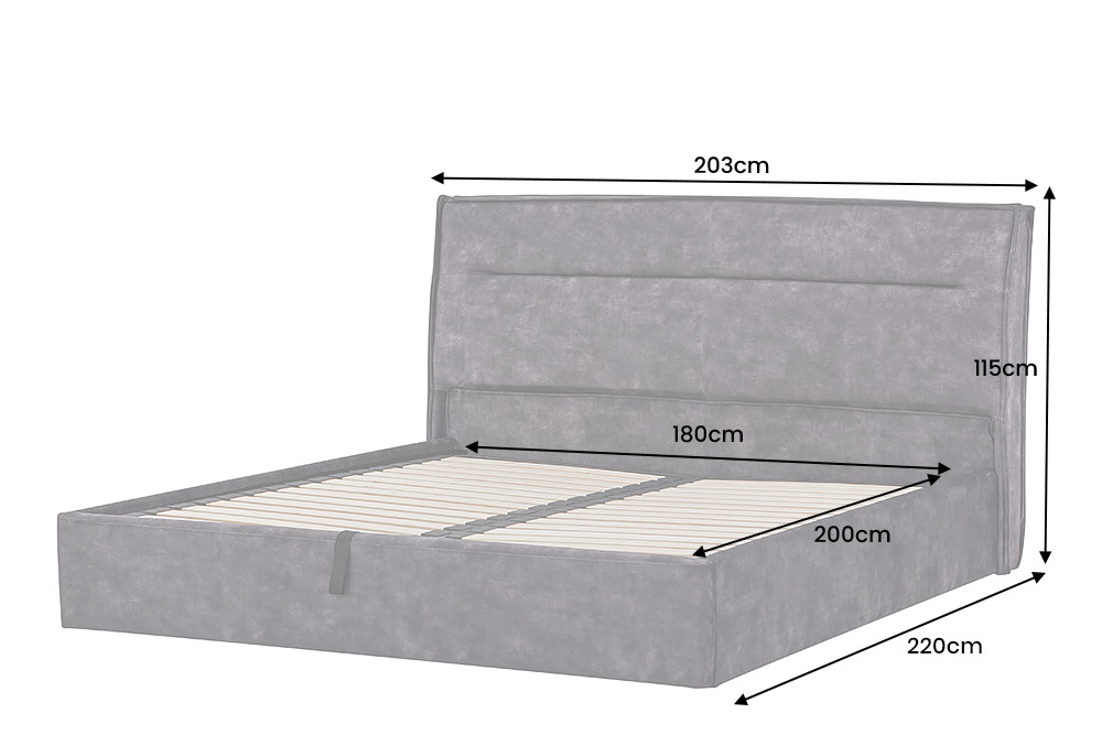 Modernes Boxbett STORAGE 180x200cm grau Samt mit Stauraum und Lattenrost