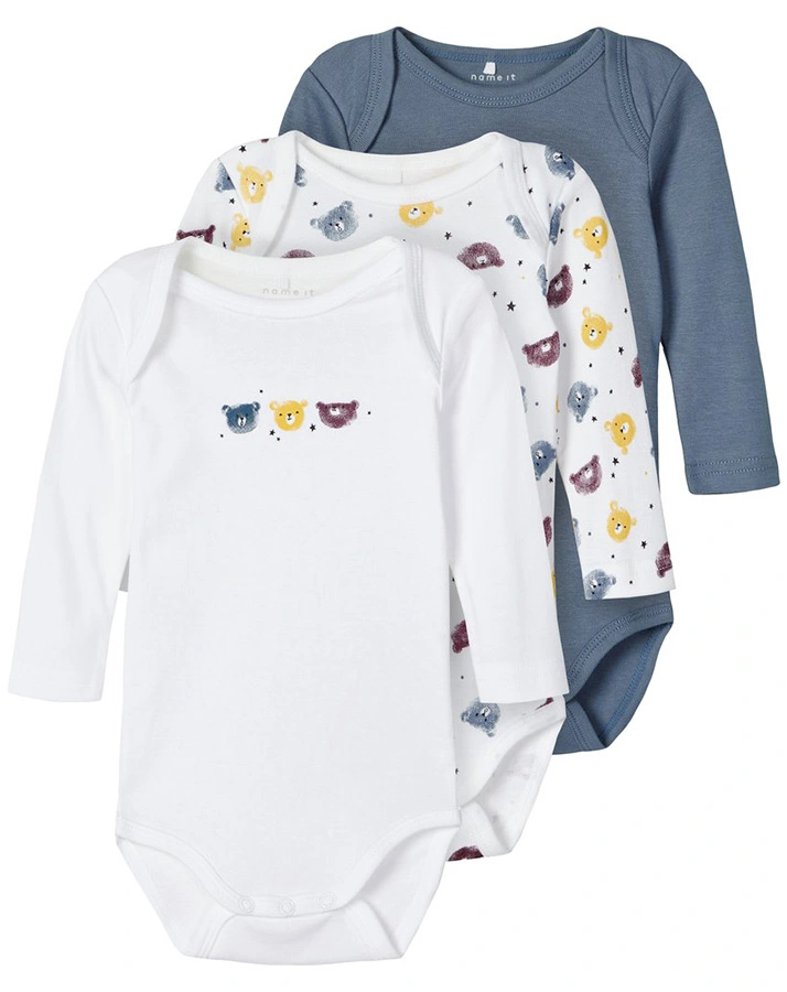 Langarmbody NBMBODY 3er-Set in weiß/blau