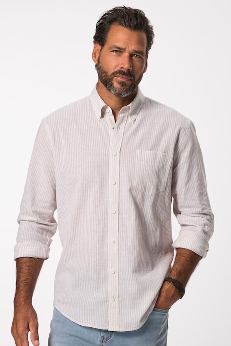 Leinenmix-Streifenhemd, Langarm, Buttondown-Kragen, Modern Fit, bis 8 XL