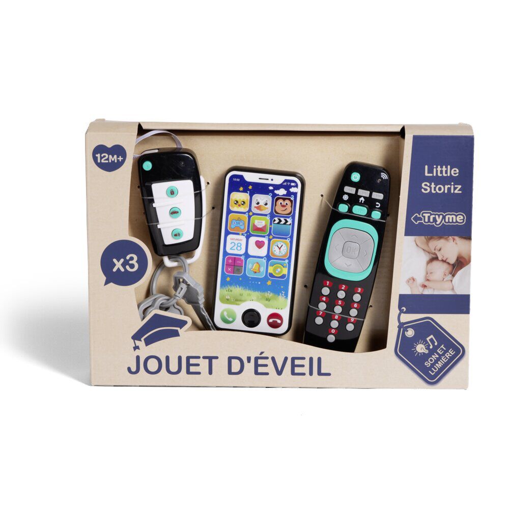 Jouet d'éveil électronique 3 pièces téléphone/télécommande/clé de voiture