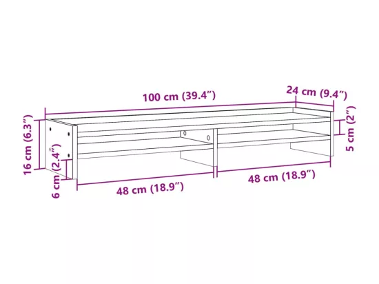 Support de moniteur gris béton 100x24x16 cm bois d'ingénierie