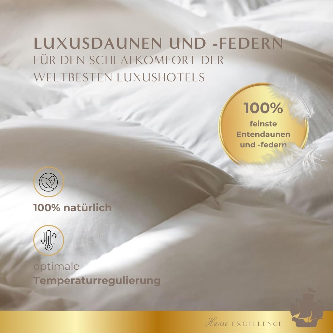 Hanse Excellence Natürlicher Topper 120 x 200cm, bauschig-luxuriöSer Matratzentopper aus Federn & Daunen, 7cm Topper mit natürlichem LiegegefüHL, allergikergeeignet, Made in Germany