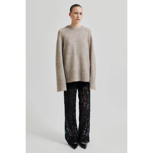 Second Female Roy Knit Raglan Striktrøje, Beige Melange, M