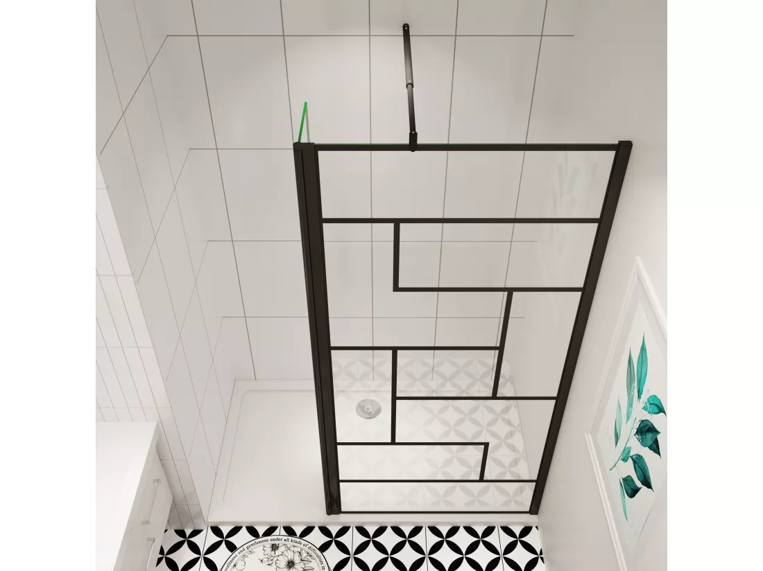 AICA paroi de douche industrielle noire 120x200cm avec un retour pivotant 40cm livré avec une barre de stabilisation 90cm