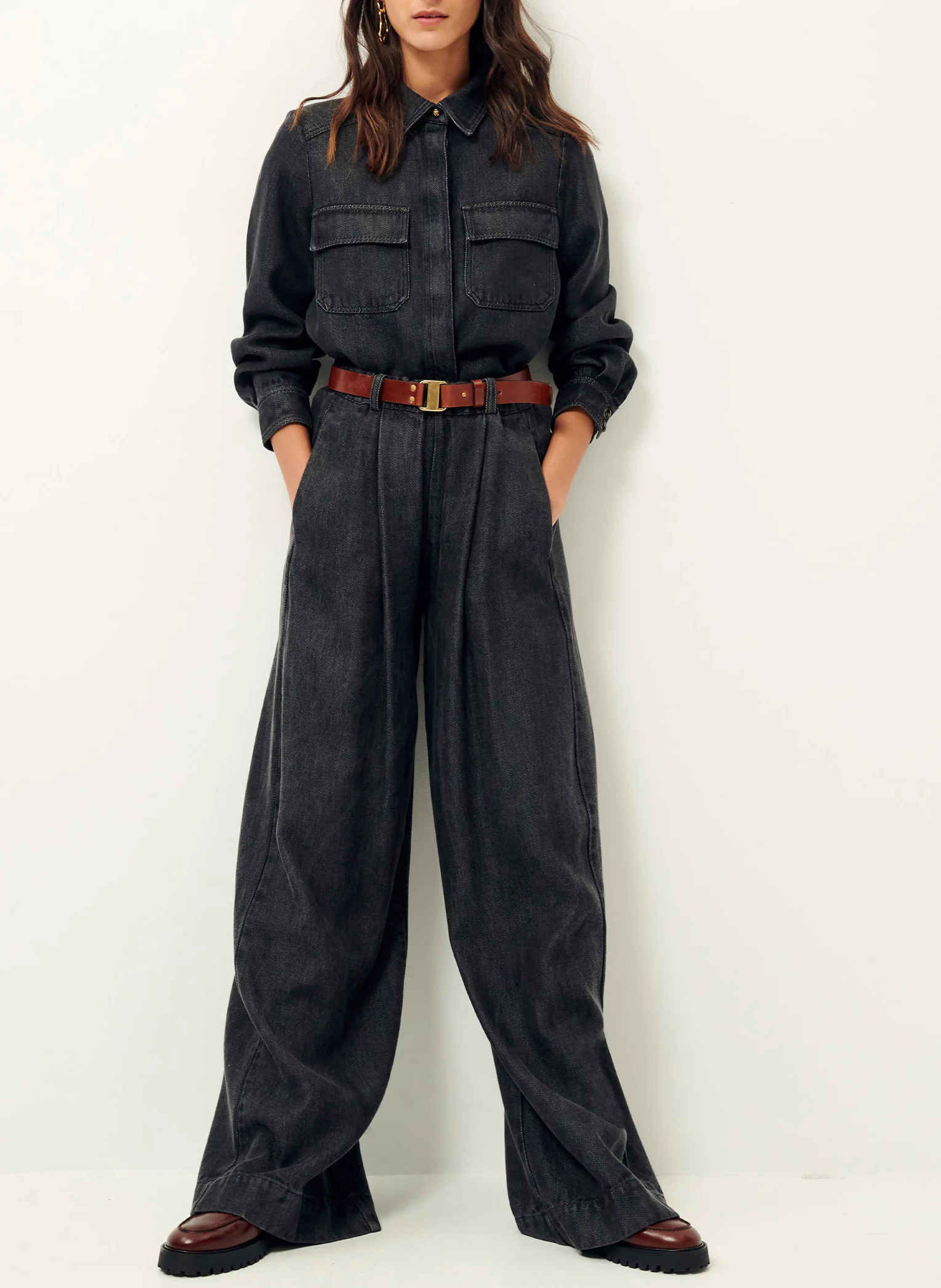 GUGGEN - Veste col classique effet jean | Noir