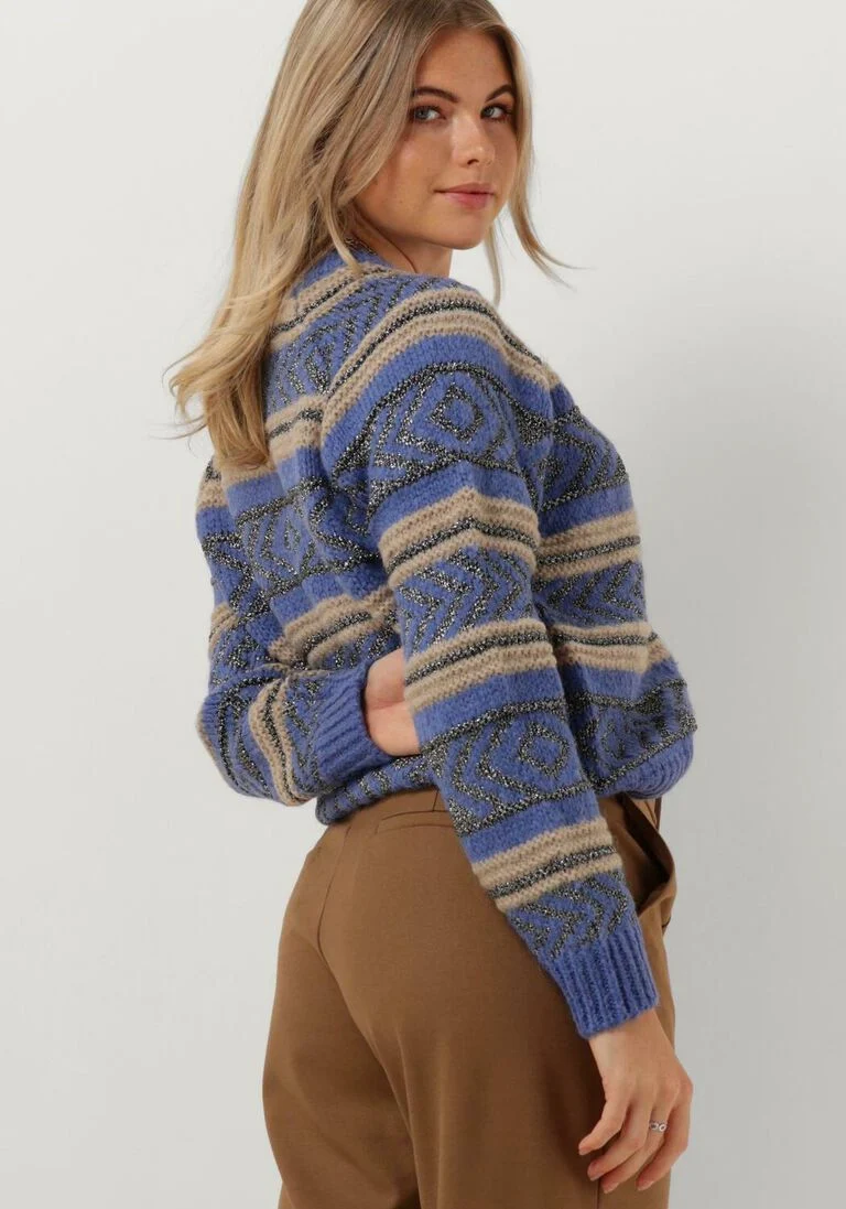 SCOTCH & SODA blauwe scotch & soda trui metallic fair isle pullover