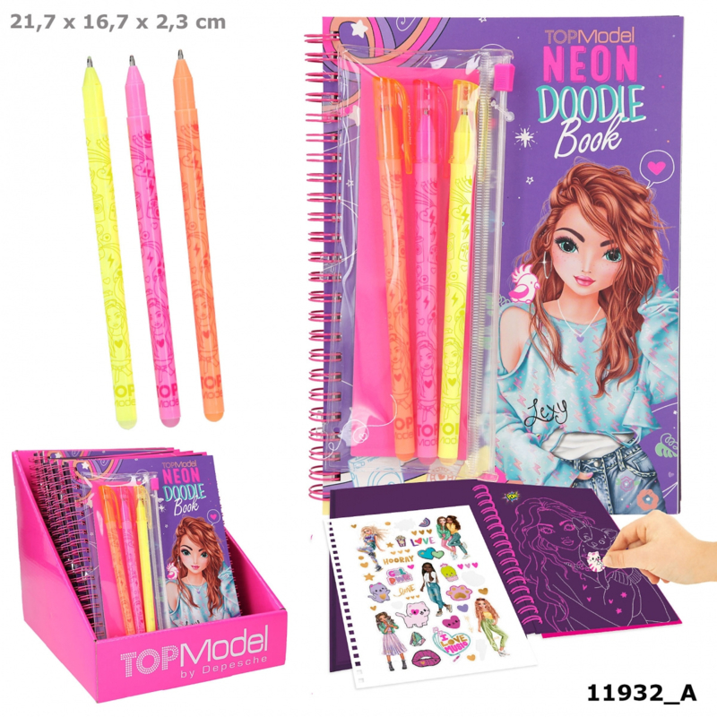 TOPModel neon Doodle kleurboek met neon stiften