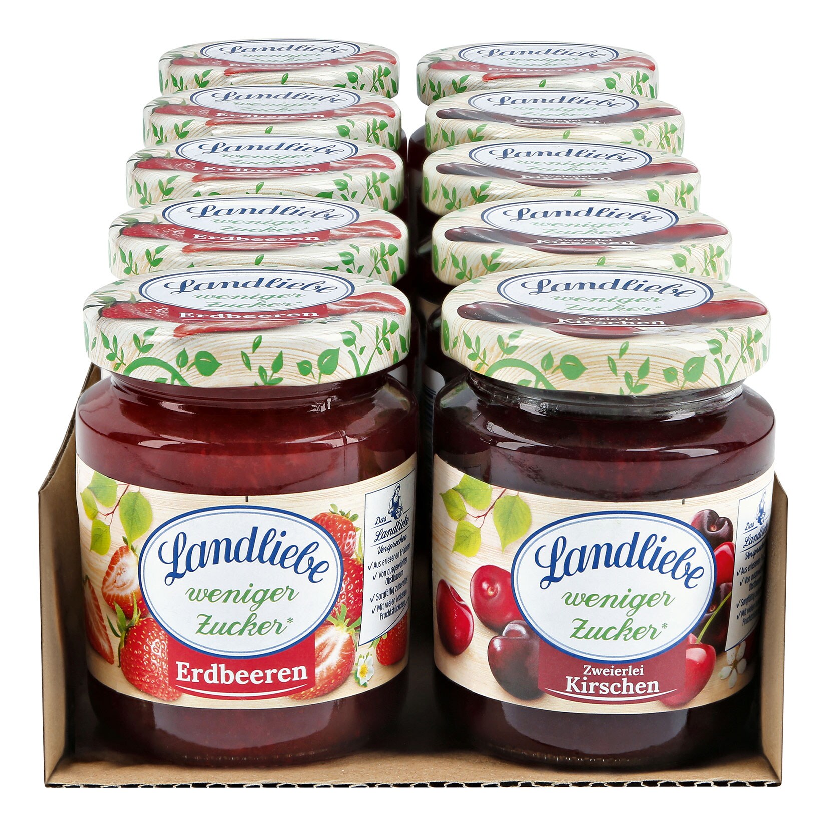 Landliebe Fruchtaufstrich weniger Zucker 180 g, verschiedene Sorten, 10er Pack