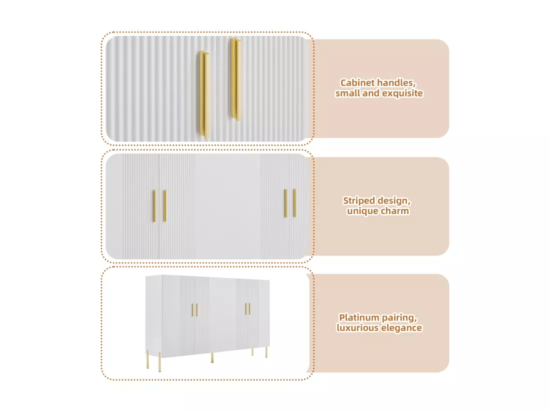 Buffet 160x35x100cm - 4 portes - en panneaux de particules - Blanc