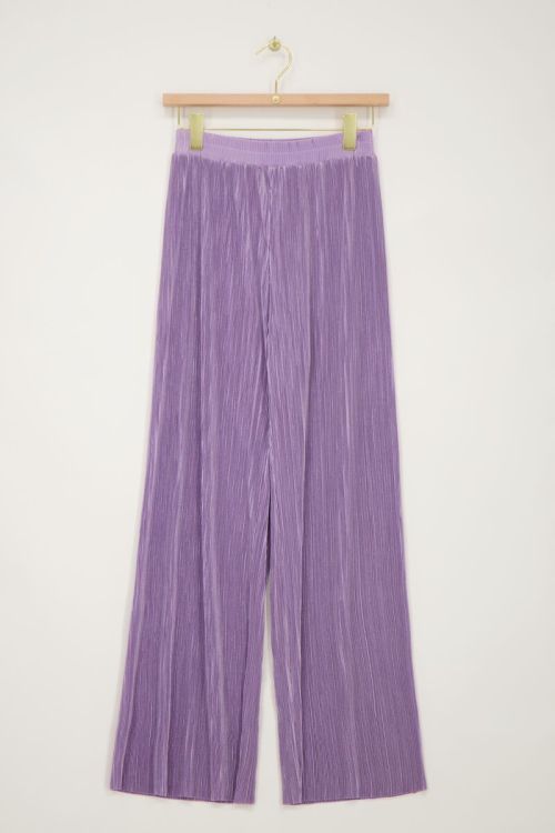 Lila plissé broek met elastieken tailleband