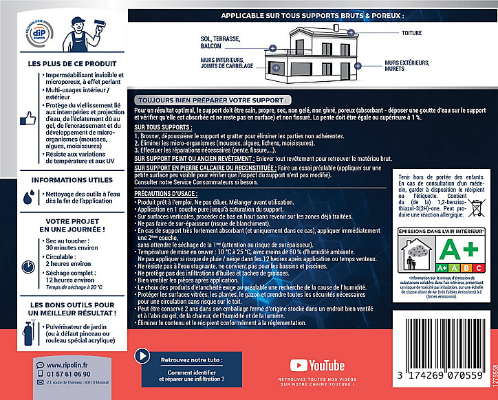 Imperméabilisant multi-supports intérieur extérieur invisible Ripolin 1L