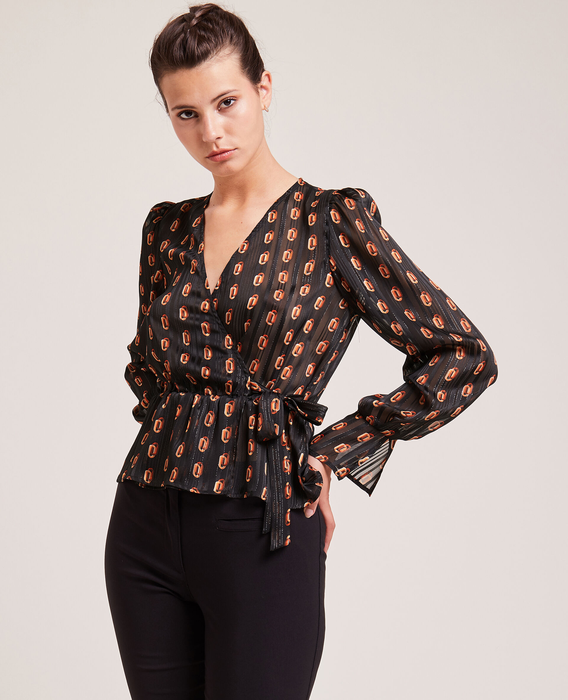 Blouse cache-cœur fils métallisés - Noir