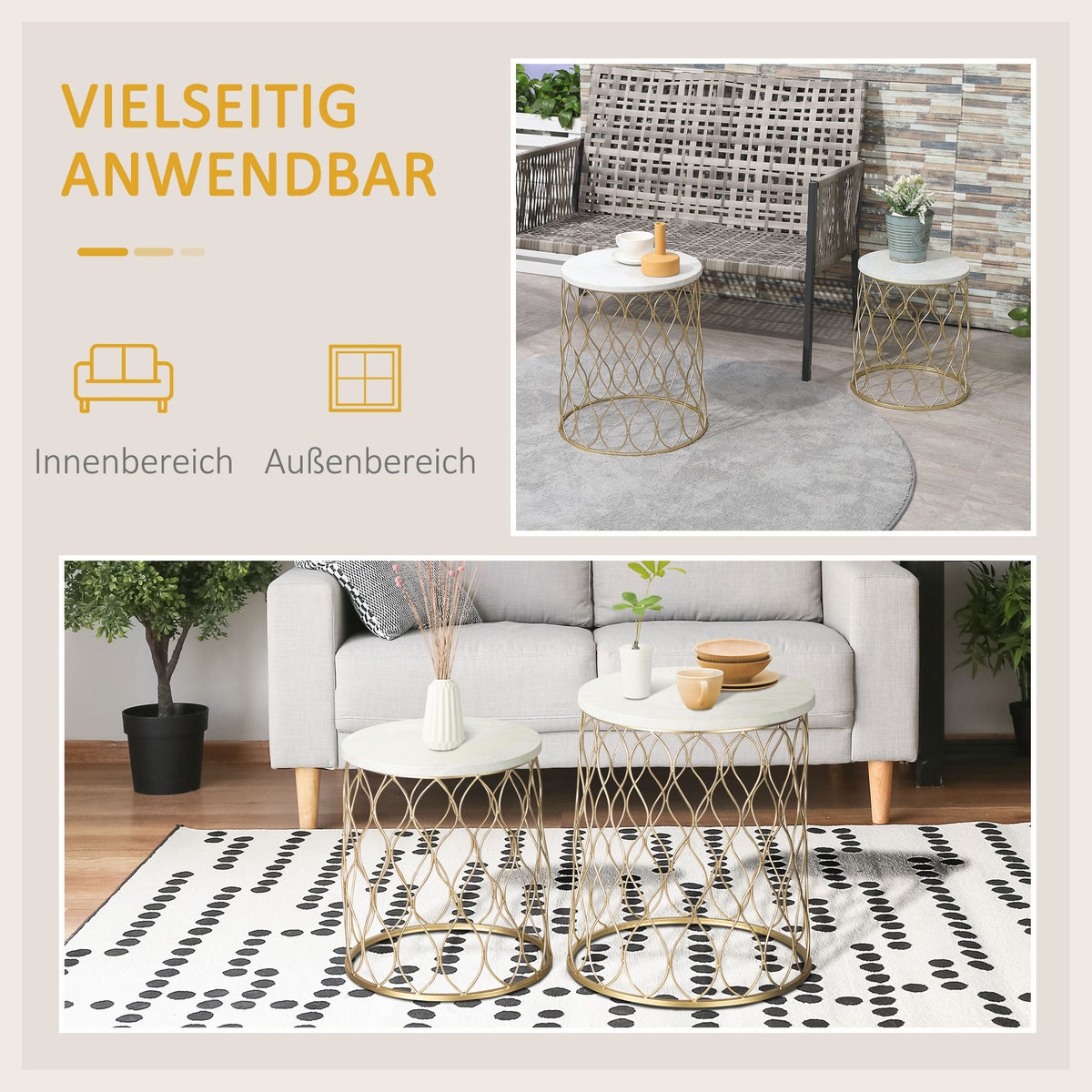 Outsunny bijzettafel, 41L x 41B x 46H cm, staal, goud