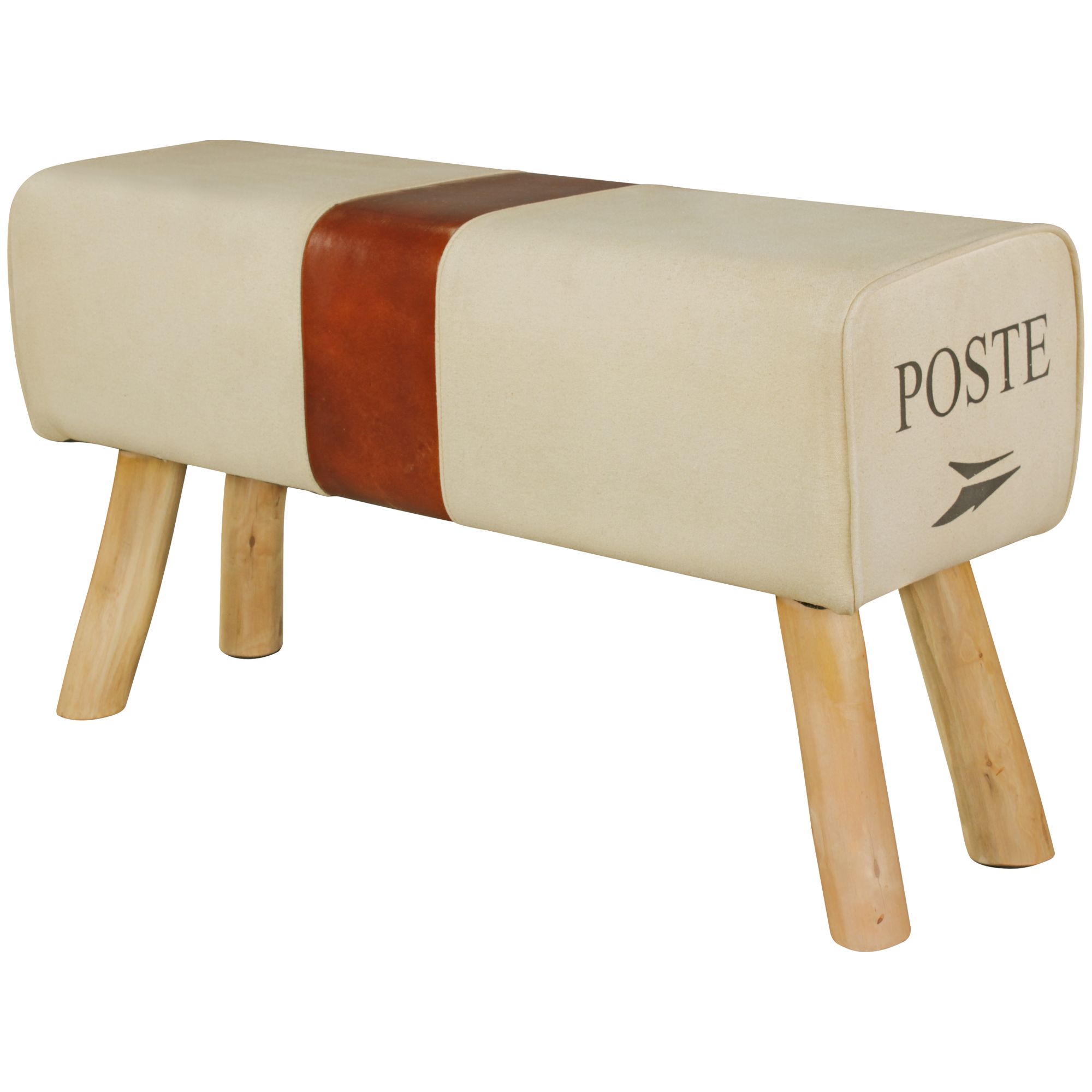 KADIMA DESIGN Retro Sitzbank Canzas, 91 cm, Stoff/Leder, Braun/Beige - Stabile Holzbeine & Bequem