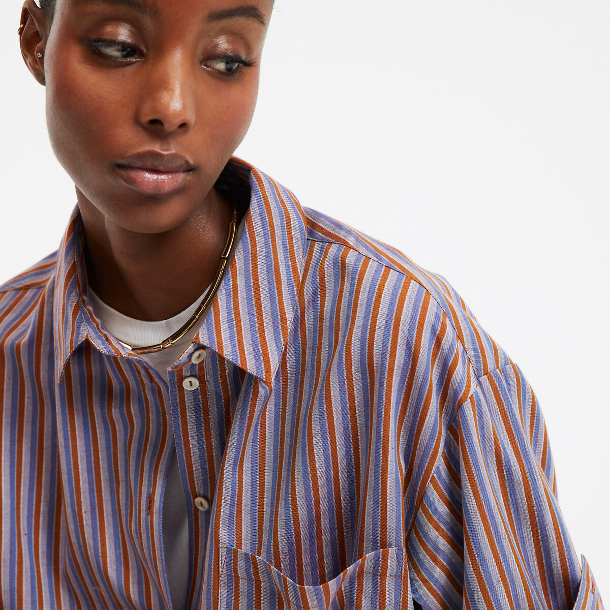 COLEÇÃO LA REDOUTE<br>Vestido camisa longo com mangas compridas e listras