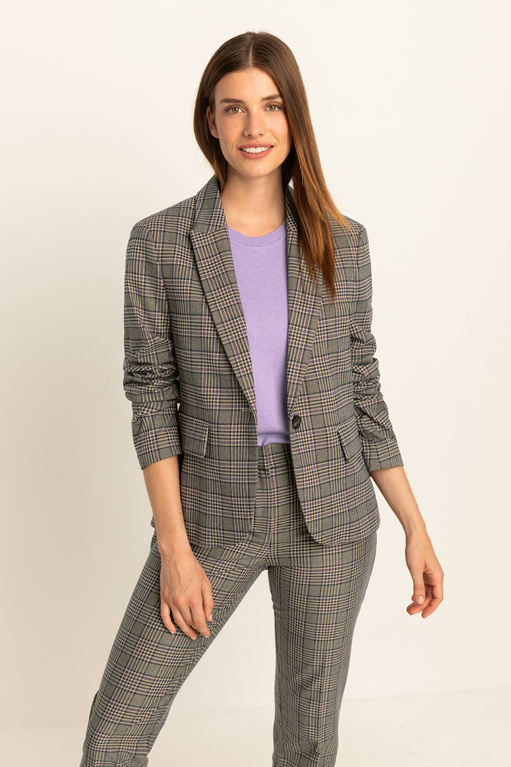 Expresso geruite getailleerde blazer bruin