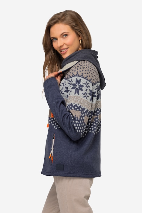 Strickfleece-Jacke, Norweger-Muster, Stehkragen, Zipper, Langarm