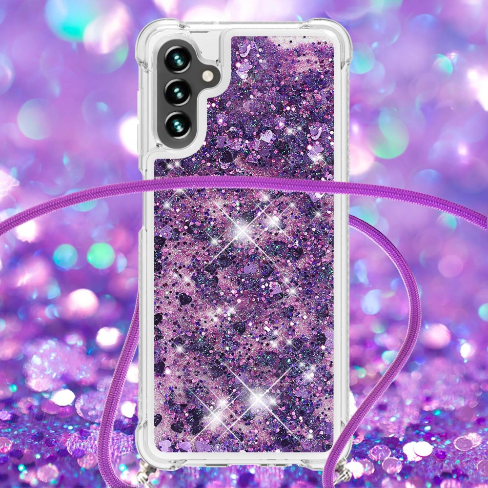 Samsung Galaxy A54 5G Necklace Gummi Hülle Liquid Glitzer   Handykette (130cm) - Violett