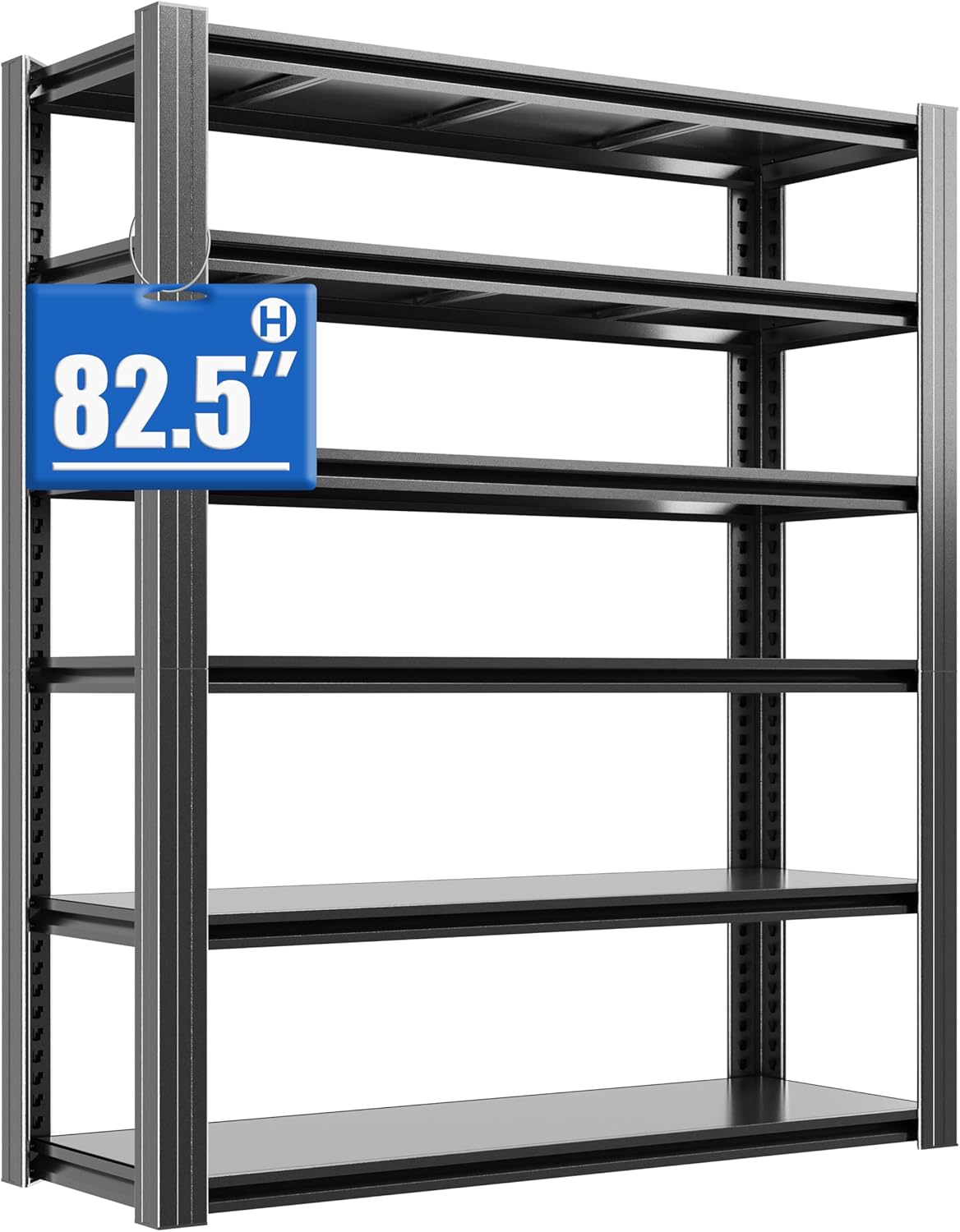 Schwerlastregal, 6 Etagen Lagerregal, Kellerregal Metall, TxBxH 45 x 120 x 210 cm, bis 1200 kg belastbar, Regal für Garage und Abstellraum, Steckregal, Werkstattregal, Schwarz
